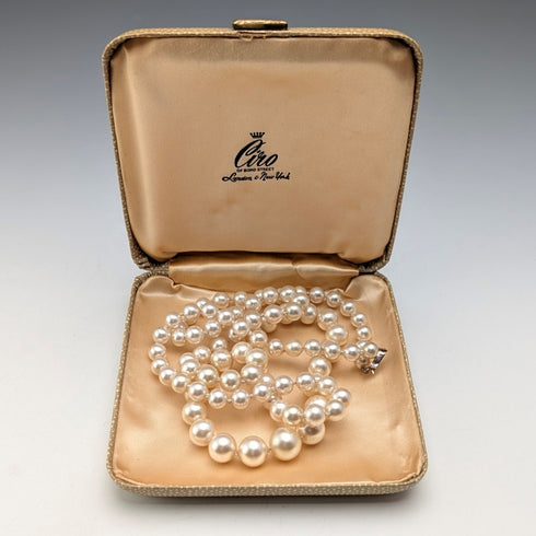 英國復古珍珠項鍊,70厘米,9ct金扣,帶盒子,Ciro